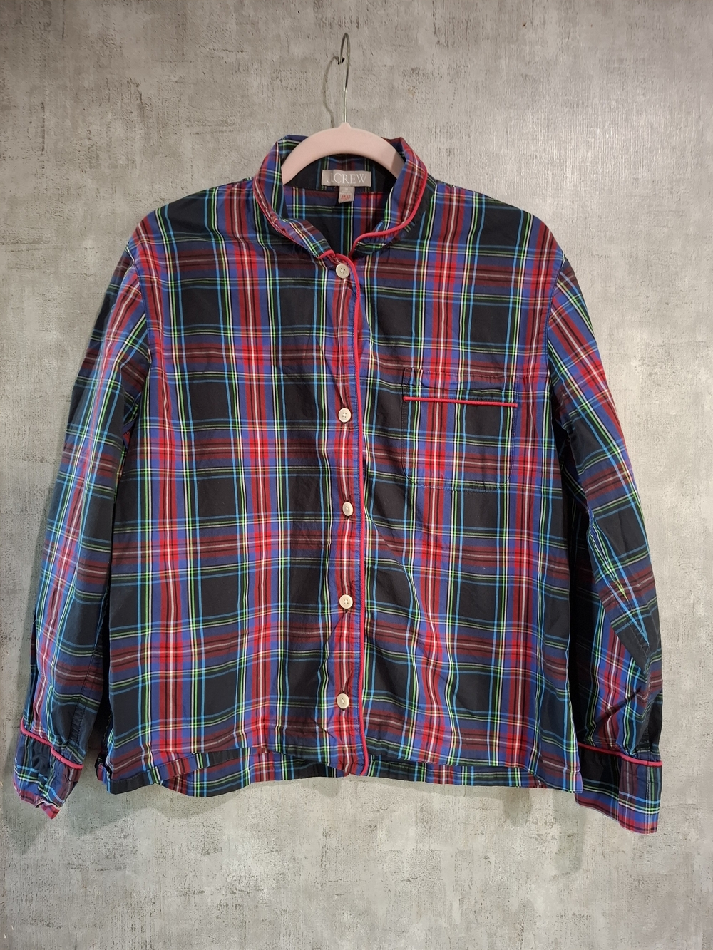 J. Crew Navy Plaid Button-Down Pijama Shirt with Red Piping